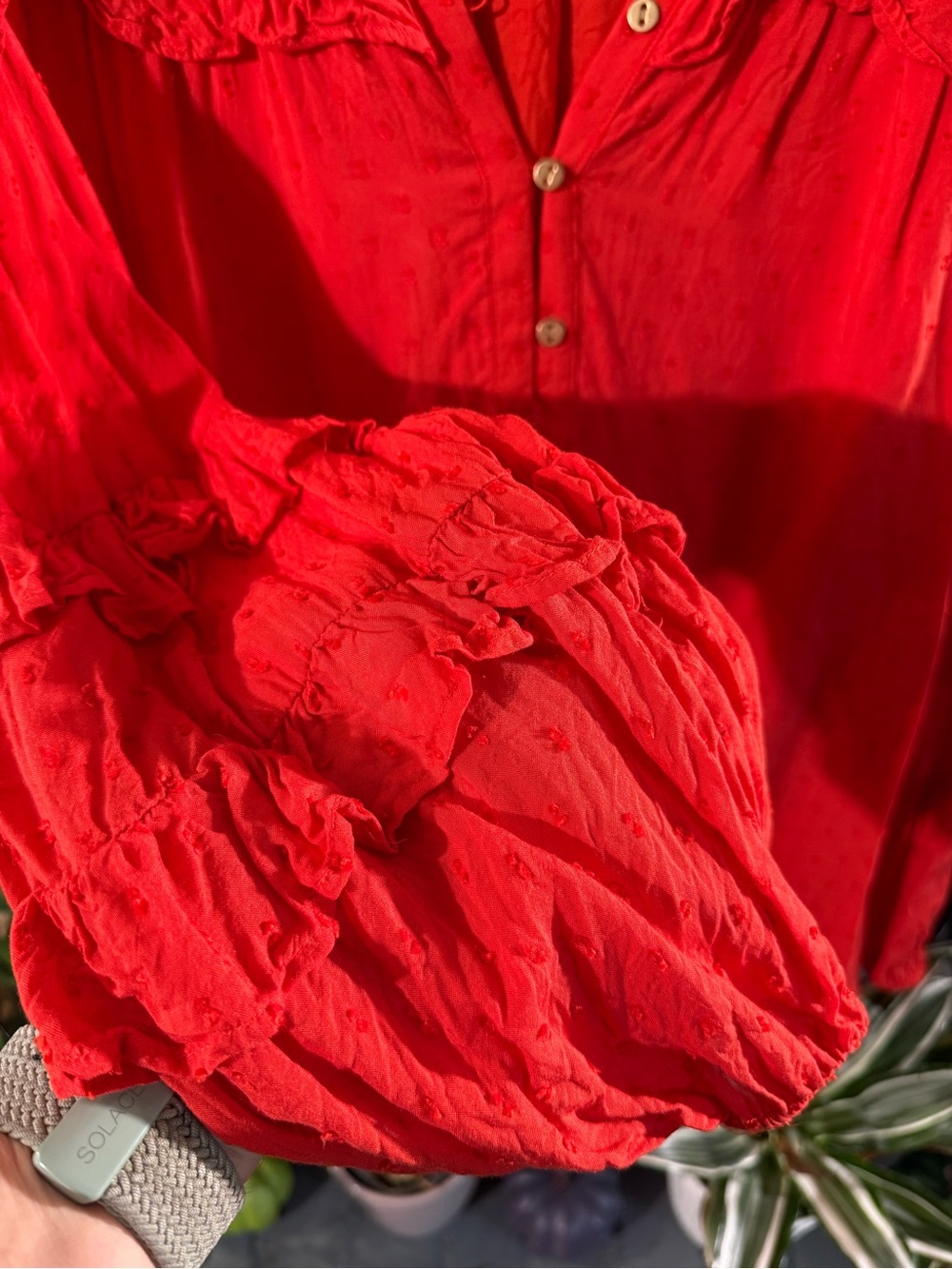 LOFT Red Textured Ruffle Peasant Blouse - Picture 3 of 4